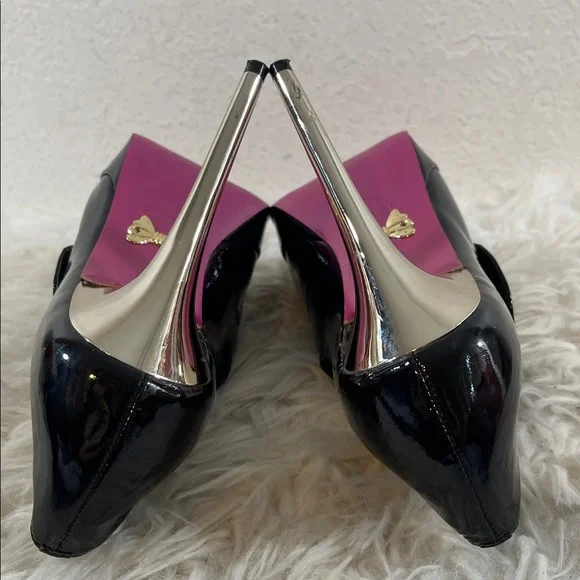 BETSEY JOHNSON Vintage Pin Up Style Black Open Toe Heel Size 9 - Picture 11 of 13